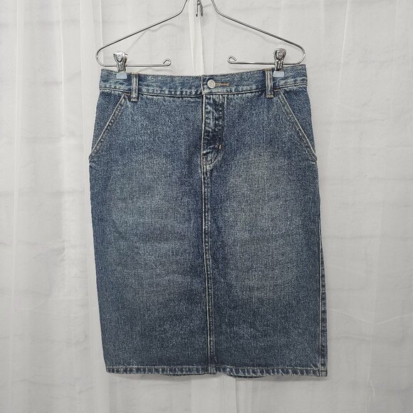 Gap Blue Denim A-Line Casual Skirt Knee Length Preppy Boho 4 - Picture 1 of 14